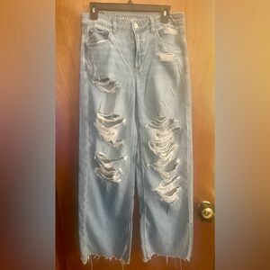 American Eagle Dreamy Drape Ripped Wide Leg Jeans